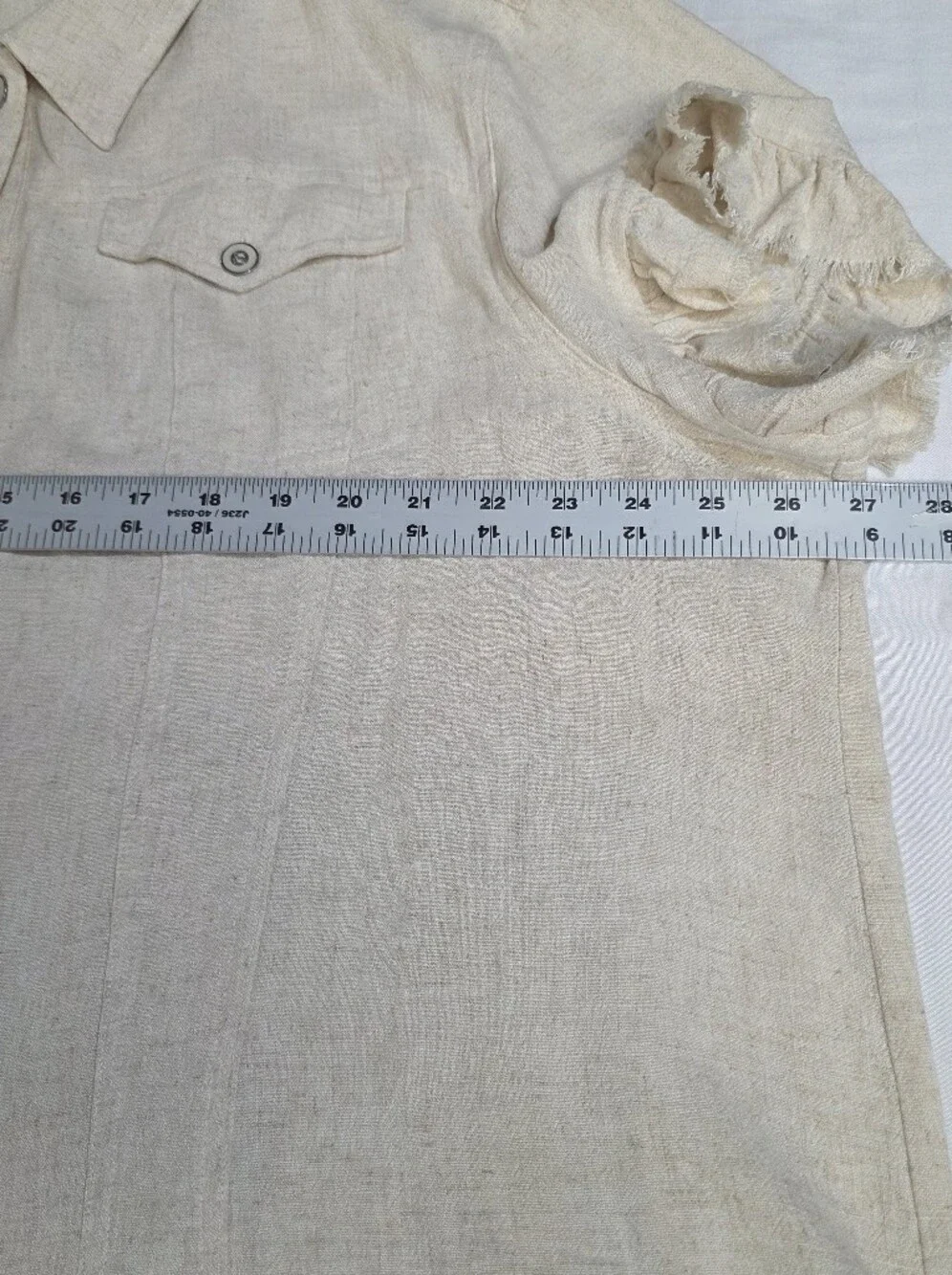 Slim-Sation Womens Size 2X Cream Button-Down Shirt with Frayed Trim - Picture 5 of 9